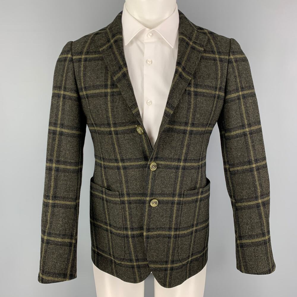 SHIPS Size S Black Olive Plaid Peak Lapel Sport Coat
